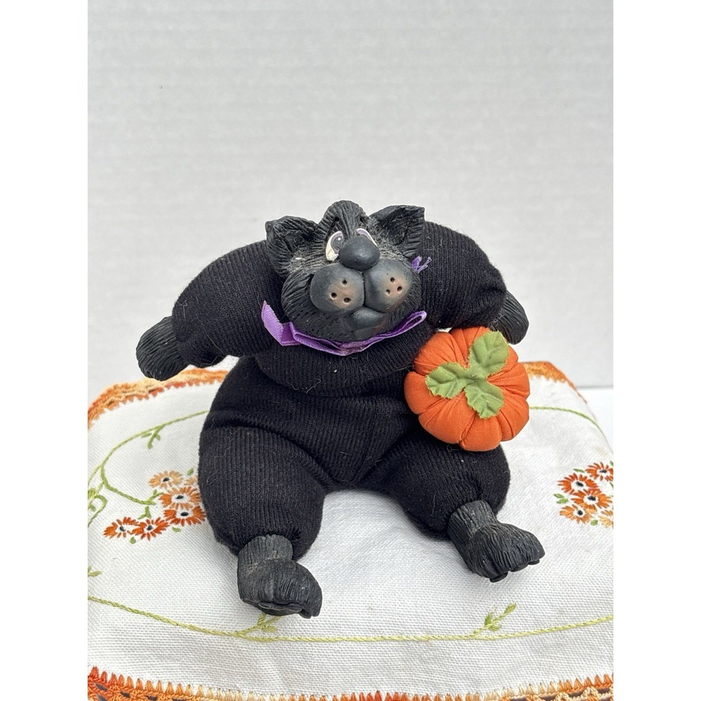 Halloween Black Cat Russ Brand Small Stuffed Pumpkin Resin Head Feet Hands